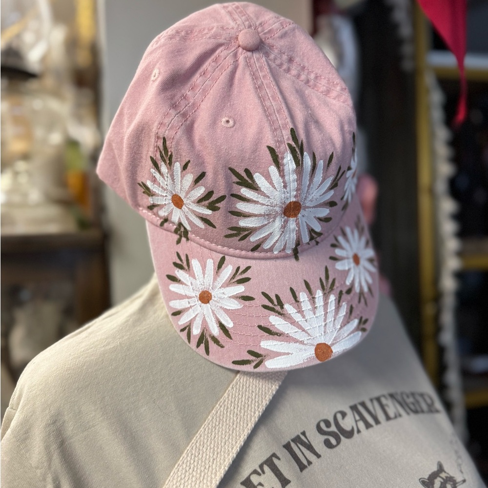 Pink Floral Handpainted Cap